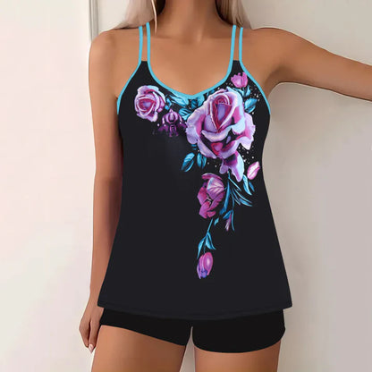 Women's Tankini Set – Breathable Material – V-Neck – Spaghetti Straps – Swim Shorts