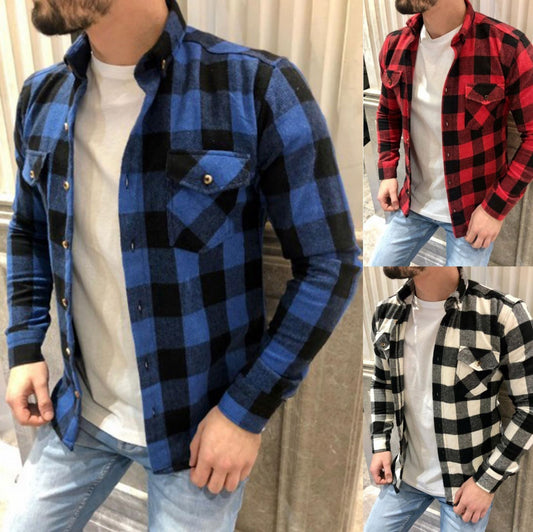 Men's Shirt – Checkered Flannel – Relaxed Fit – Long-Sleeved – Chest Pockets