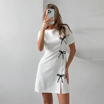 Dress for Women – A-line – Short Sleeves – Bow Details – Mini Length – Elegant Fit