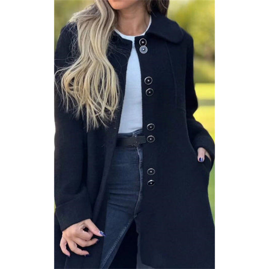 Women's Coat – Wool – Tailored Fit – Single-Breasted – Wide Collar – Mid-Length