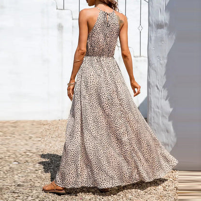 Dress for Women – Halterneck – Sleeveless A-line – Polka Dot – Long with Slit