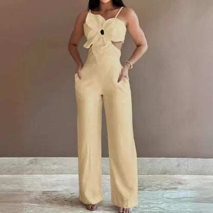 Women's Jumpsuit – Wide Leg – Spaghetti Straps – Bow Detail – Low Back