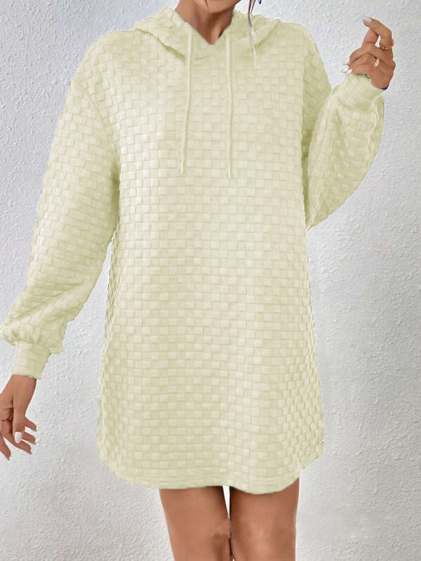 Dress for Women – Hoodie Style – Relaxed Fit – Textured Check Pattern