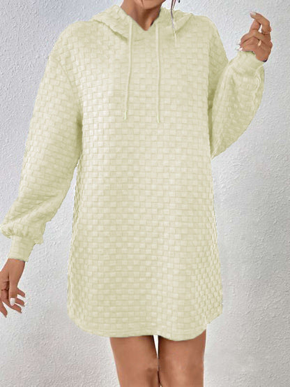 Dress for Women – Hoodie Style – Relaxed Fit – Textured Check Pattern