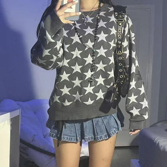 Women's Sweater – Oversized Fit – Cotton Blend – Round Neck – Star Pattern