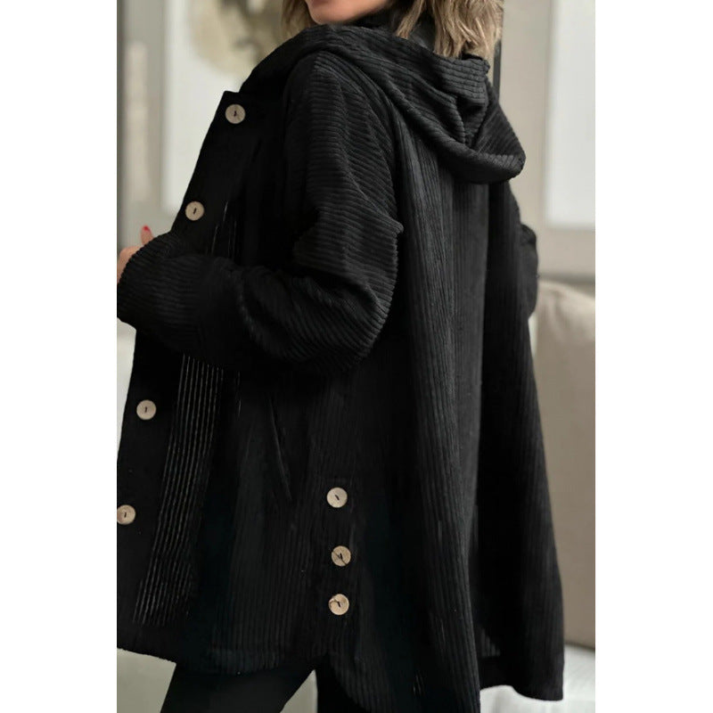 Women's Jacket with Hood – Corduroy – Relaxed Fit – Mid-Length – Everyday Use