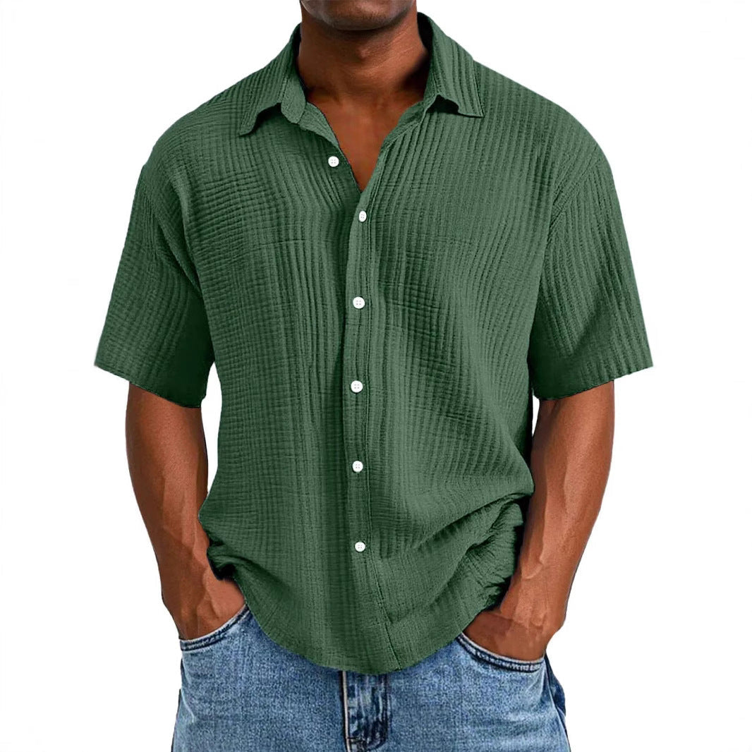 Men's Shirt with Short Sleeves – Relaxed Fit – Breathable Natural Fiber – Collar and Buttons