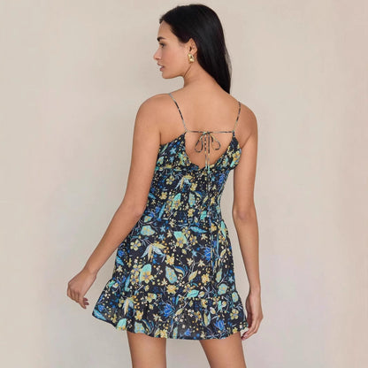 Women's Dress – Cotton – Smocked Bodice – A-line – Spaghetti Straps – Short Length