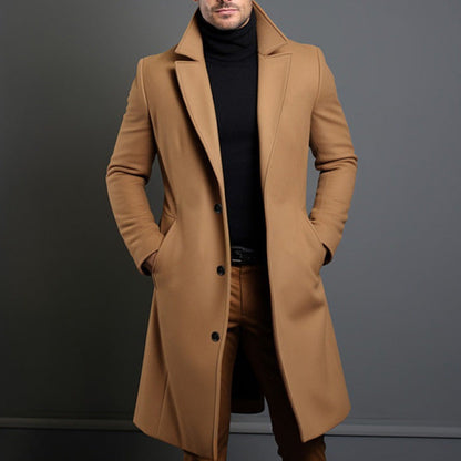 Men's Trench Coat – Tailored Fit – Wool Blend – Single-Breasted – Knee-Length