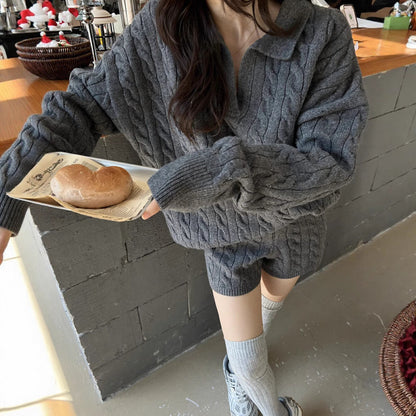 Women's Sweater – Wool Blend – Cable Knit – High Neck – Relaxed Fit – Long Sleeve