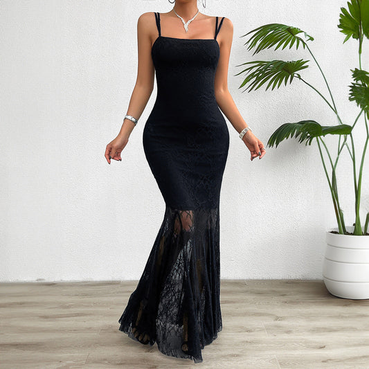 Dress for Women – Maxi Dress in Lace – Slim Fit – Thin Straps – Party Outfit
