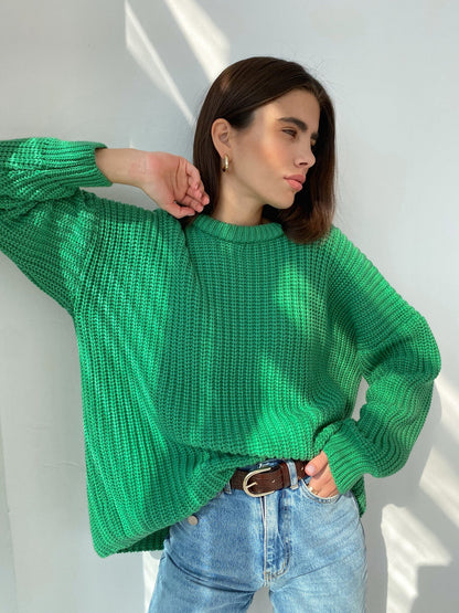 Women's Sweater – Knitted Oversized Fit – Ribbed Texture – Relaxed Round Neck