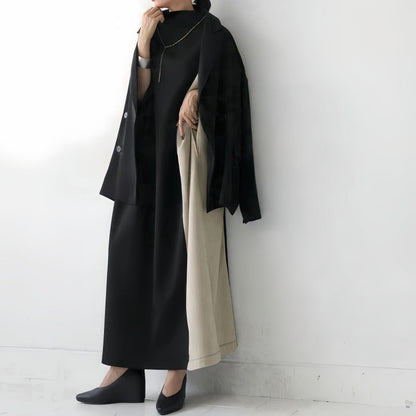 Dress for Women – Midi – Loose Fit – Half-High Neck – Batwing Sleeves – Two-Tone Panel Design