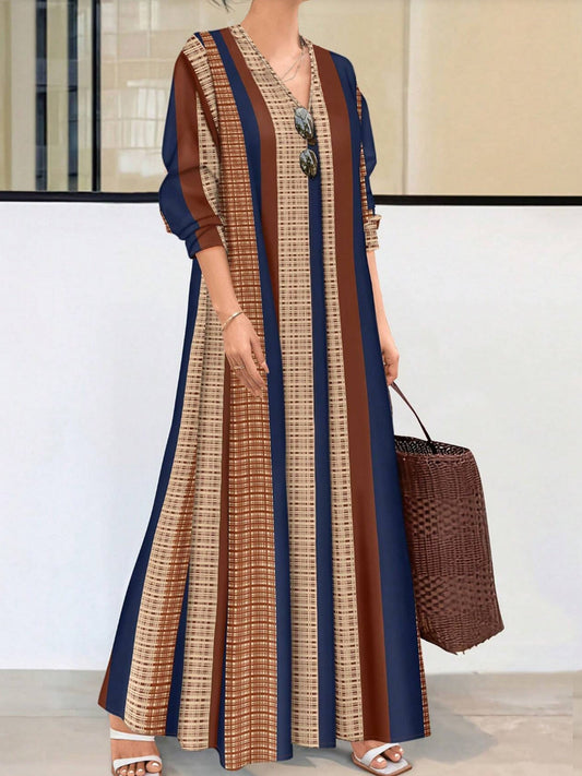 Dress for Women – Relaxed Fit – Vertical Stripes – V-Neck