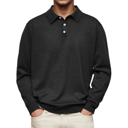 Men's Polo Shirt – Relaxed Fit – Long Sleeve – Soft Knit – Breathable Fabric