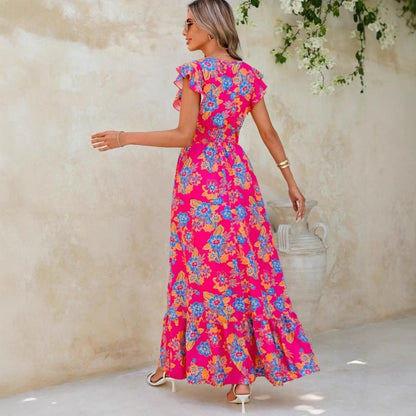 Dress for Women – Sleeveless Maxi Dress – Floral Print – V-Neck – Loose Fit