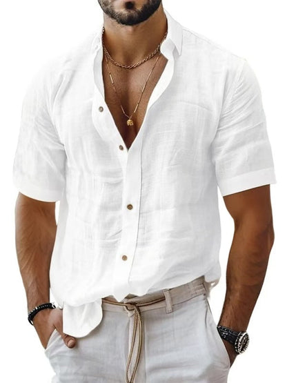 Men's Shirt with Lapel – Breathable Fabric – Relaxed Fit – Short Sleeve – Chest Pocket