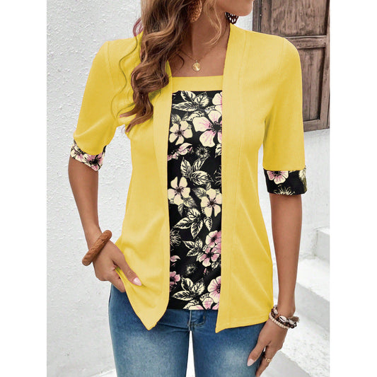 Women's Blouse – Layered Design – Soft Knit – Relaxed Fit – Half Sleeve