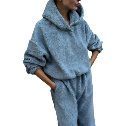 Women's Loungewear Set – Fleece Hoodie and Pants – High Waist – Relaxed Fit