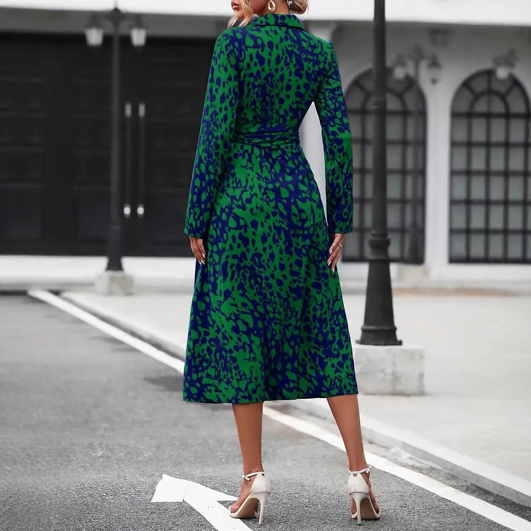 Dress for Women – A-line – Knee-length – Buttons – Long Sleeves – Breathable Fabric – Waist Belt