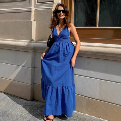 Women's Maxi Dress – Cotton Linen Blend – Sleeveless – Loose A-Line – V-Neck