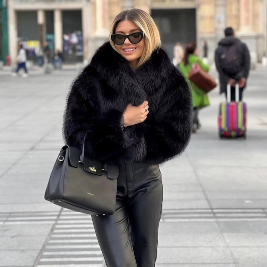 Scarlett Oversized Fur Jacket | Shawl Collar Cropped Jacket