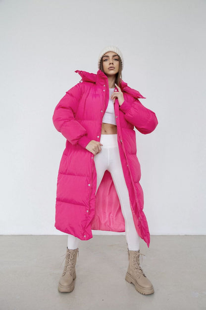 Women’s Puffer Coat - Woven - Oversized Fit - Ankle Length - Hooded Stand Collar