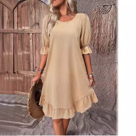Dress for Women – Midi Length – Relaxed Fit – Ruffle Sleeve – Breathable Fabric