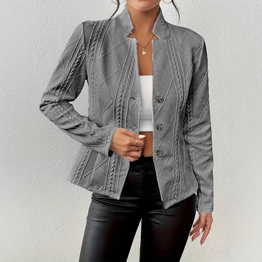 Women's Blazer – Tailored Fit – Textured Luxury Fabric – Stand Collar – Buttons