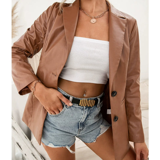 Women's Trench Coat – Slim Fit – Mid Length – Smooth Faux Leather – Classic Lapel