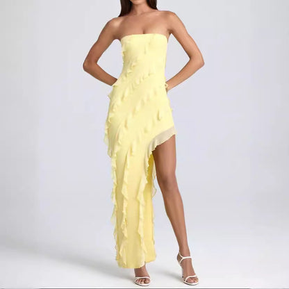 Dress for Women – Strapless – Slim Fit – Ruffle Details – Asymmetric Hem