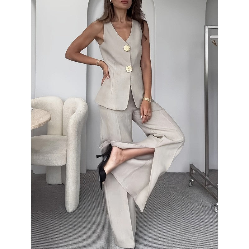 Women's Vest – Tailored Fit – Deep V-Neckline – Button Front – Elegant Style