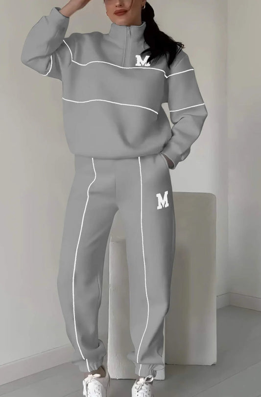 Women's Tracksuit – Oversized Fit – Cotton Blend – Half Zipper – Ribbed Collar