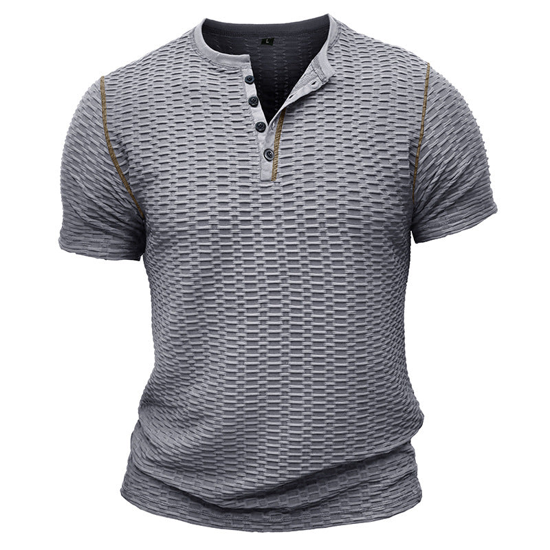 Men's Shirt Henley – Slim Fit – Textured Fabric – Short Sleeves – Relaxed Style