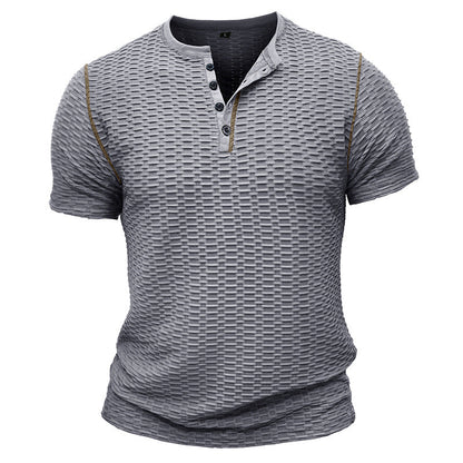 Men's Shirt Henley – Slim Fit – Textured Fabric – Short Sleeves – Relaxed Style