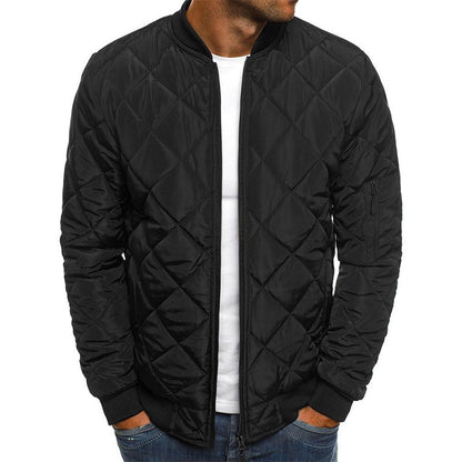 Men's Jacket – Padded Cotton Blend – Regular Fit – Check Quilt – Zipper Closure