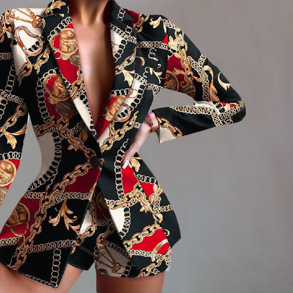 Women's Blazer – Tailored Fit – Leopard Pattern – Notched Lapels – Elegant Statement