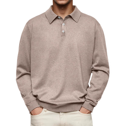 Men's Polo Shirt – Relaxed Fit – Long Sleeve – Soft Knit – Breathable Fabric