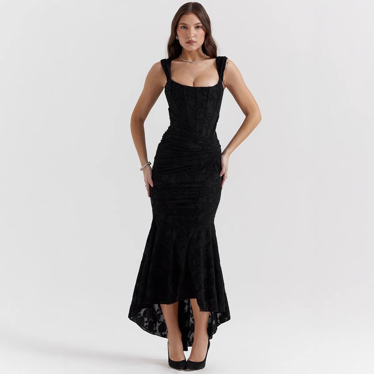 Dress for Women – Mermaid Cut – Satin-like Fabric – One Shoulder – Ruched Waist