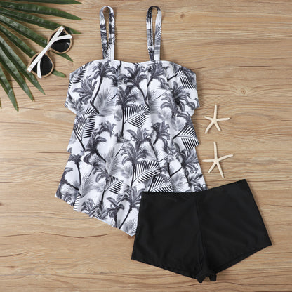 Women's Tankini Set – Relaxed Fit – Ruffle Top – Adjustable Straps – Swim Shorts