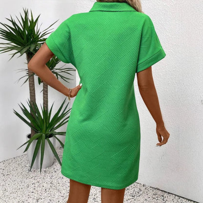 Dress for Women – Polo Collar – Relaxed Fit – Textured Fabric – Short Sleeves