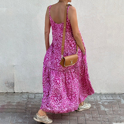 Dress woman – Sleeveless V-neck – Relaxed fit – Midi dress with ruffles and tie belt