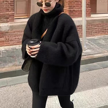 Women's Cardigan – Oversized Fit – Soft Wool Blend – Deep V-neck – Pockets – Long Length