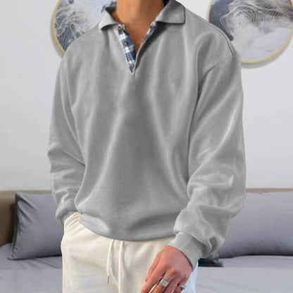Men's Sweater – Loose Fit – V-neck with Lapels – Soft Knit – Ribbed Cuffs