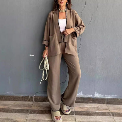 Women's Lounge Jumpsuit – Relaxed Fit – Wide Legs – Blazer with Pockets