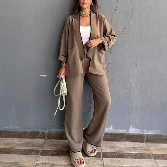 Women's Lounge Jumpsuit – Relaxed Fit – Wide Legs – Blazer with Pockets