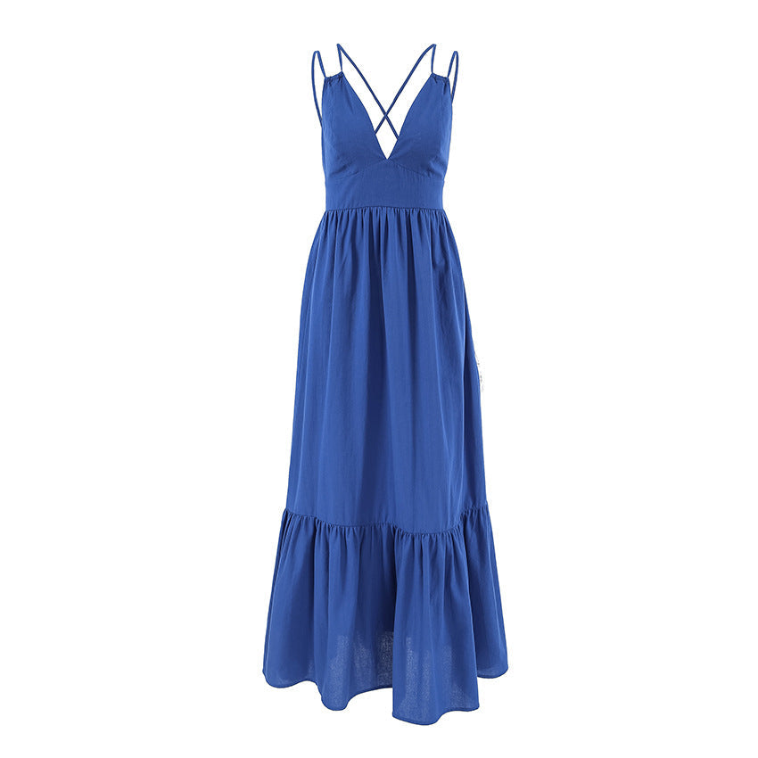 Women's Maxi Dress – Cotton Linen Blend – Sleeveless – Loose A-Line – V-Neck