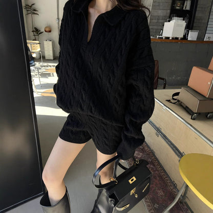 Women's Sweater – Wool Blend – Cable Knit – High Neck – Relaxed Fit – Long Sleeve