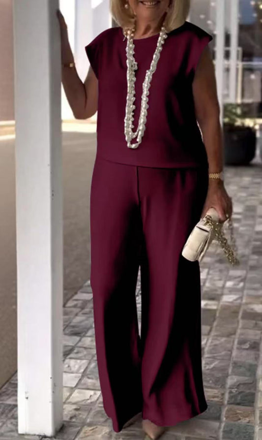 Women's Set – Sleeveless Top – Wide Pants – Elegant Casual Fit