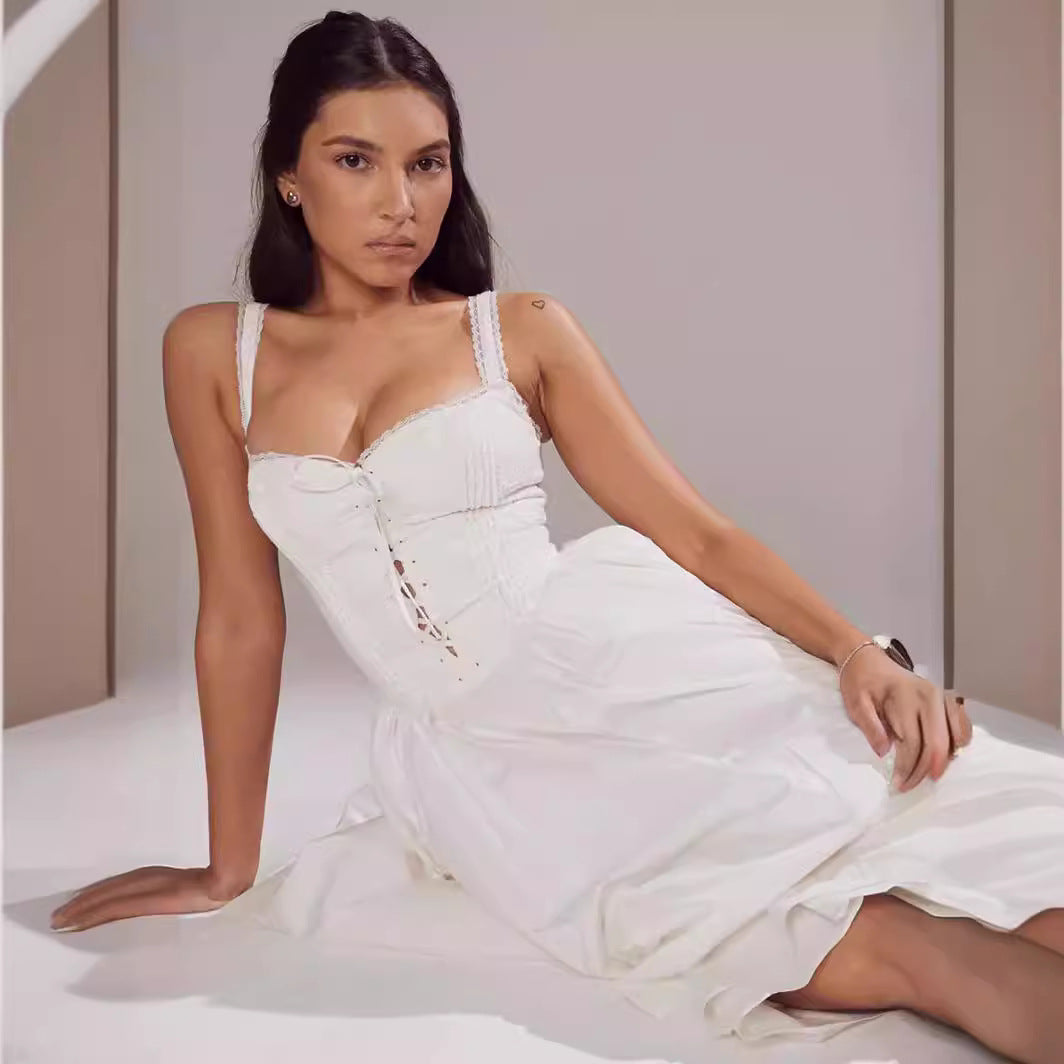 Dress for Women – Midi Length – Fitted Bodice – Lace – Off-Shoulder – Flowing Skirt